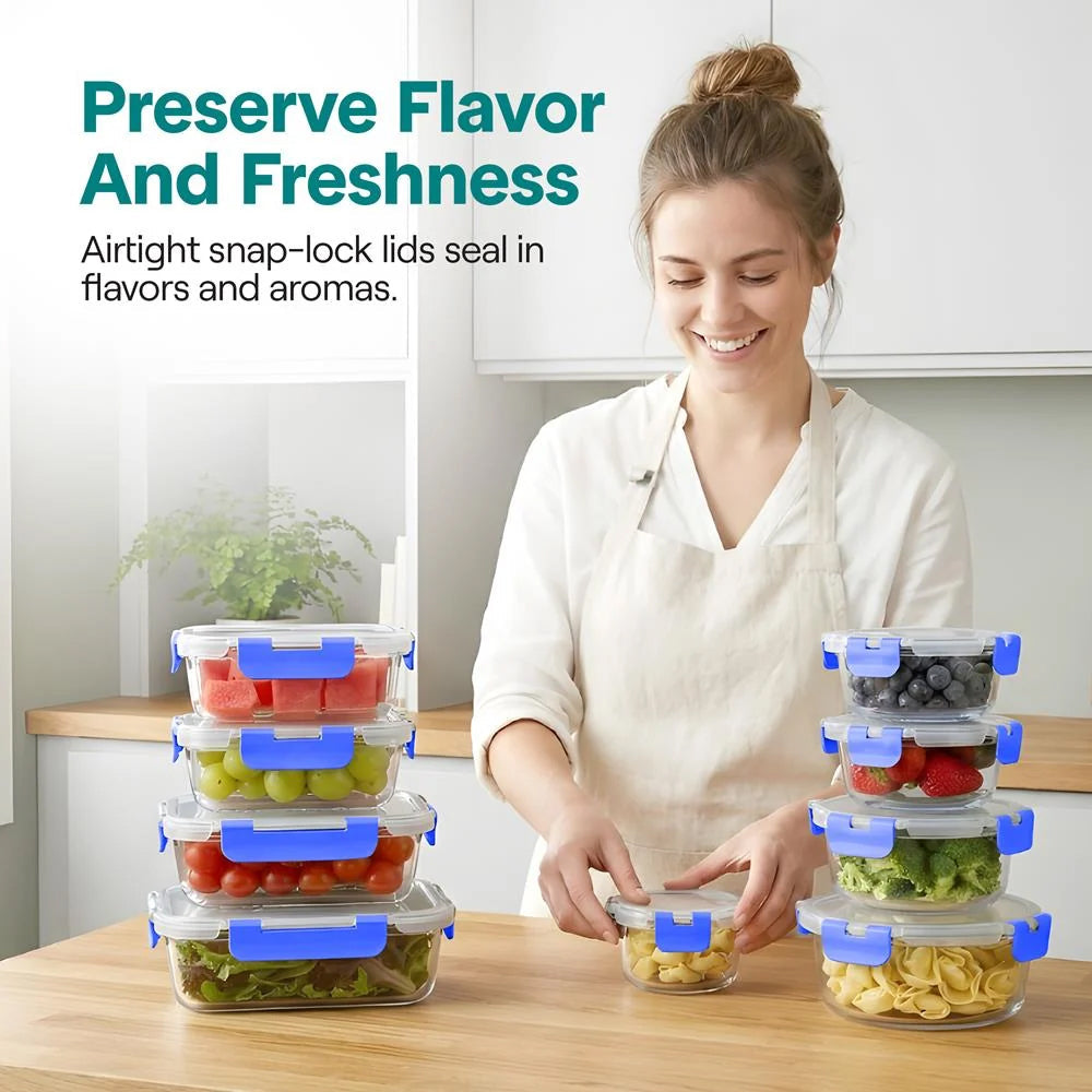 24-Piece Glass Storage Containers Set with Leak-Proof Lids