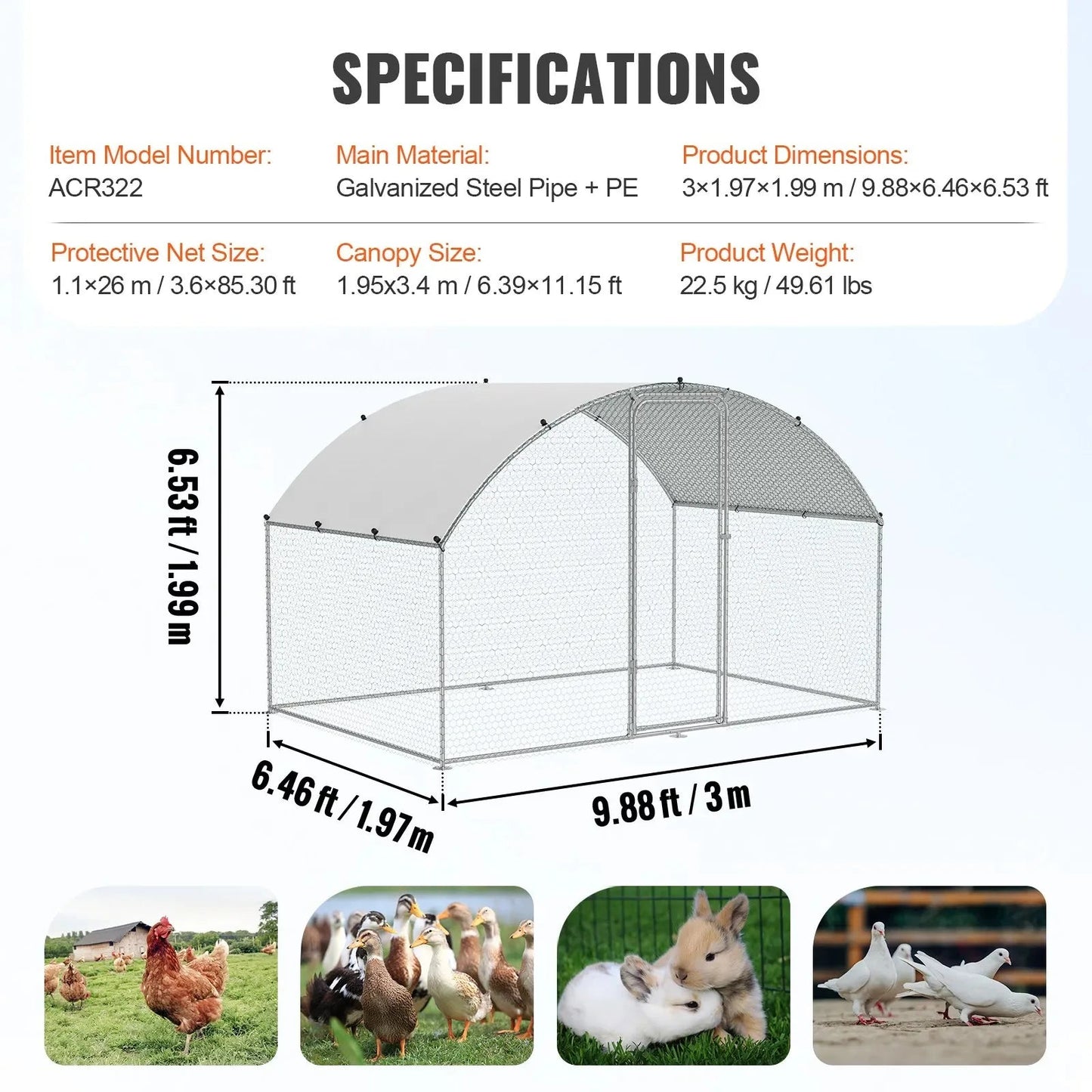 Outdoor Chicken Coop 3M x 2M x 2M