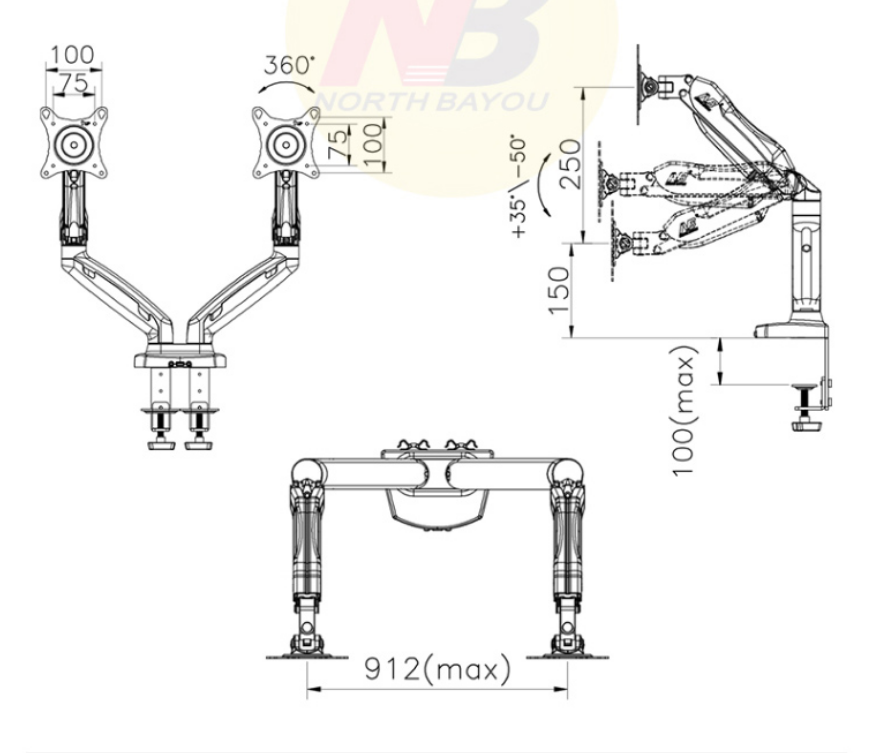 Dual Arm Monitor Stand Bracket Mount