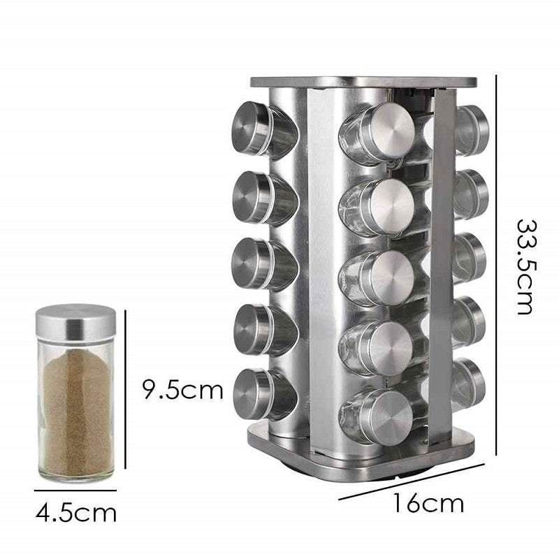 Spice Rack Stand Carousel Rotating Glass Round 20 Jars