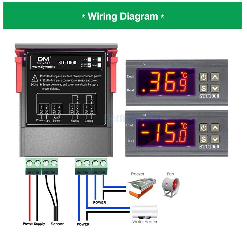 STC1000 110-240vAC  Controller Heating / Cooling
