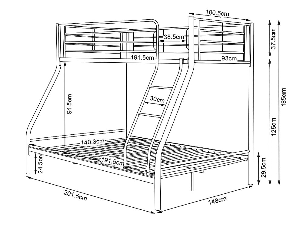 Bunk Bed- Metal Triple White