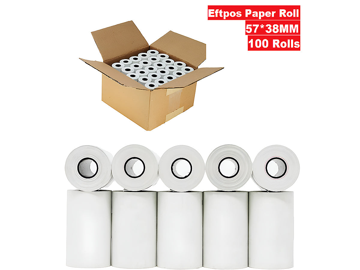 (100 Rolls) Thermal Paper Eftpos Rolls 57X38MM 12m/roll