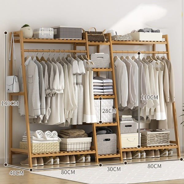 Bamboo Wardrobe Clothes Rack Organizer