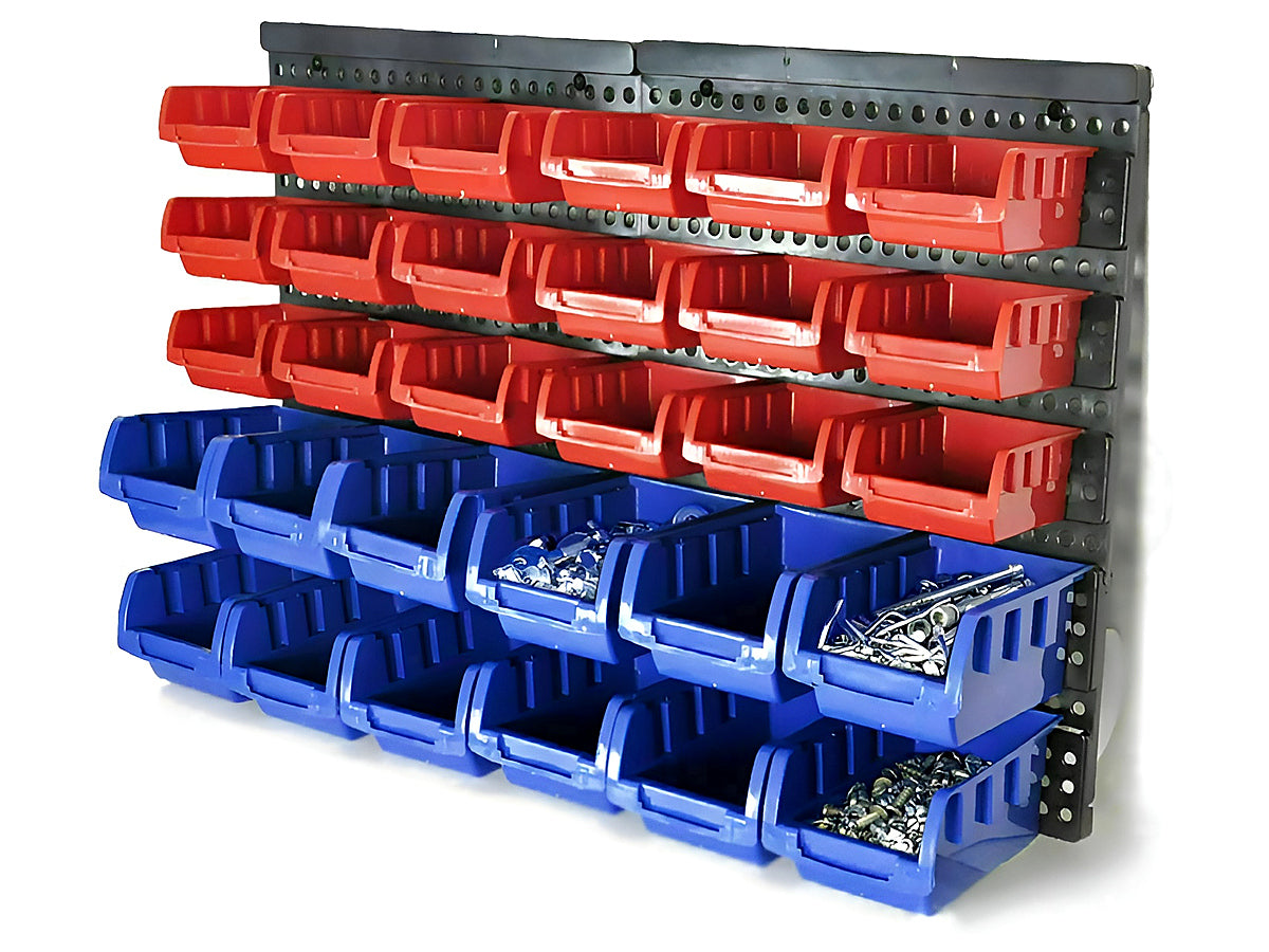 Wall Mounted Garage Organiser / Parts Rack With 30 Bins