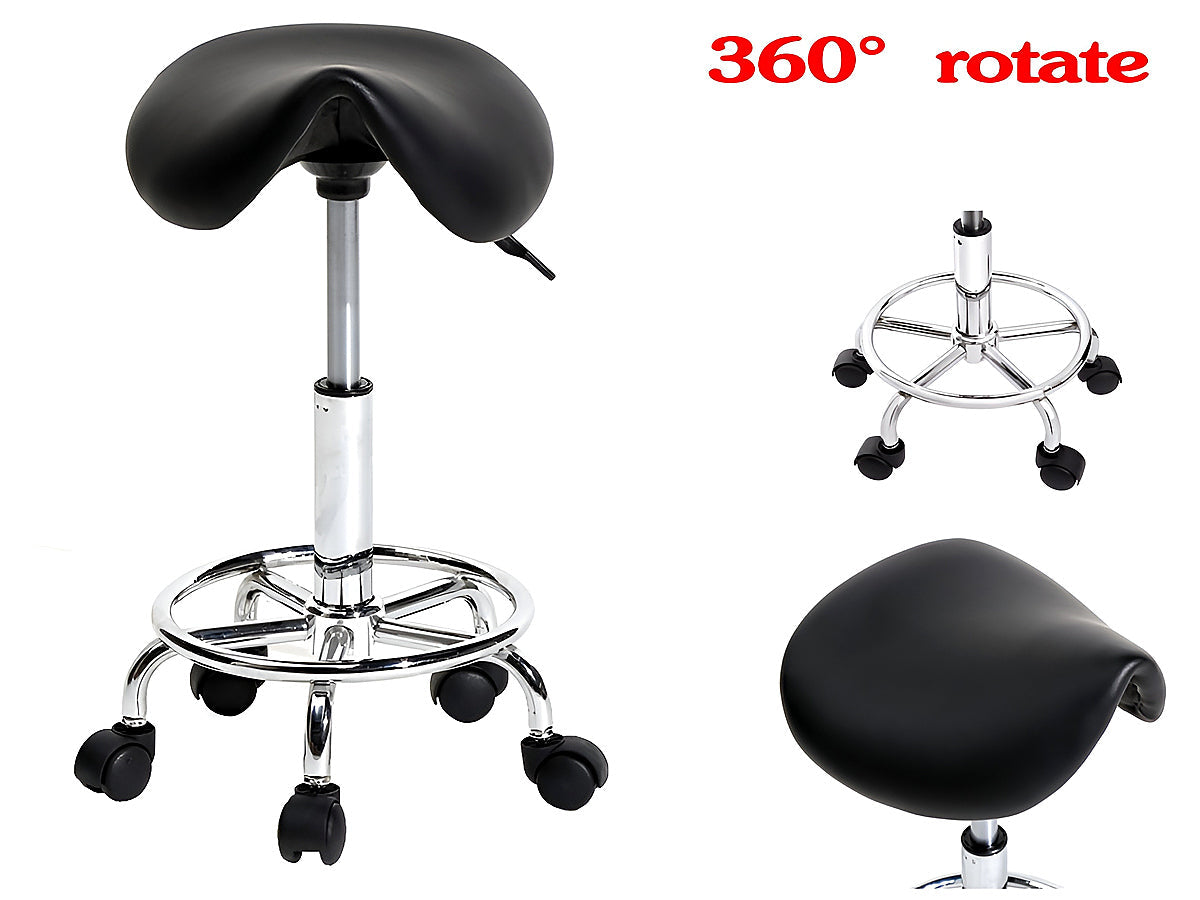 Rolling Stool Chair PU Leather Height Adjustable Swivel Drafting Work SPA Shop Medical Salon Stools with Wheels Office Chair,Black