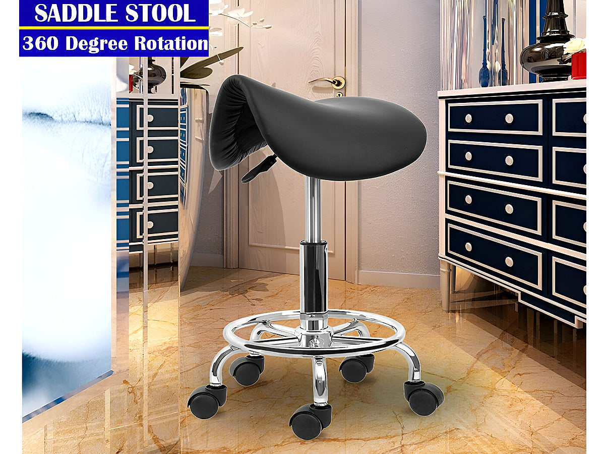 Rolling Stool Chair PU Leather Height Adjustable Swivel Drafting Work SPA Shop Medical Salon Stools with Wheels Office Chair,Black