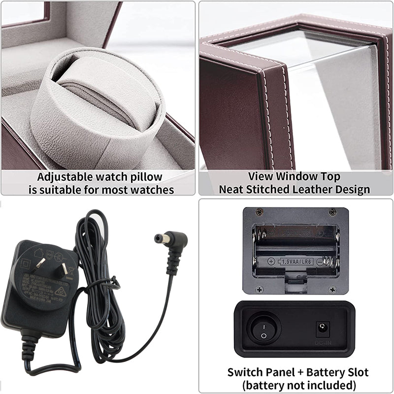 Automatic Quad Watch Winder Wood Display Box Motor Rotation Storage